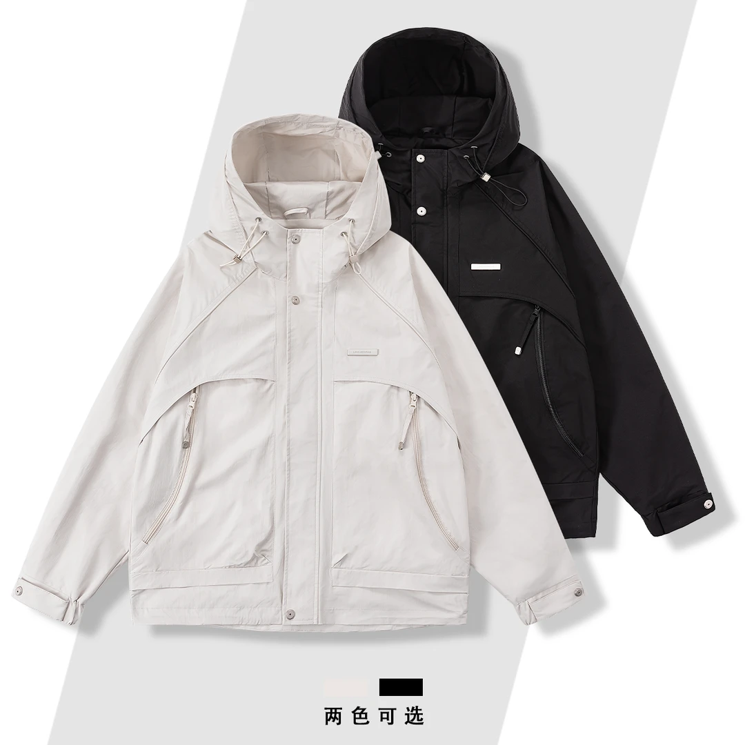 春季新款潮牌户外休闲运动情侣冲锋衣防风连帽男士夹克外套2502