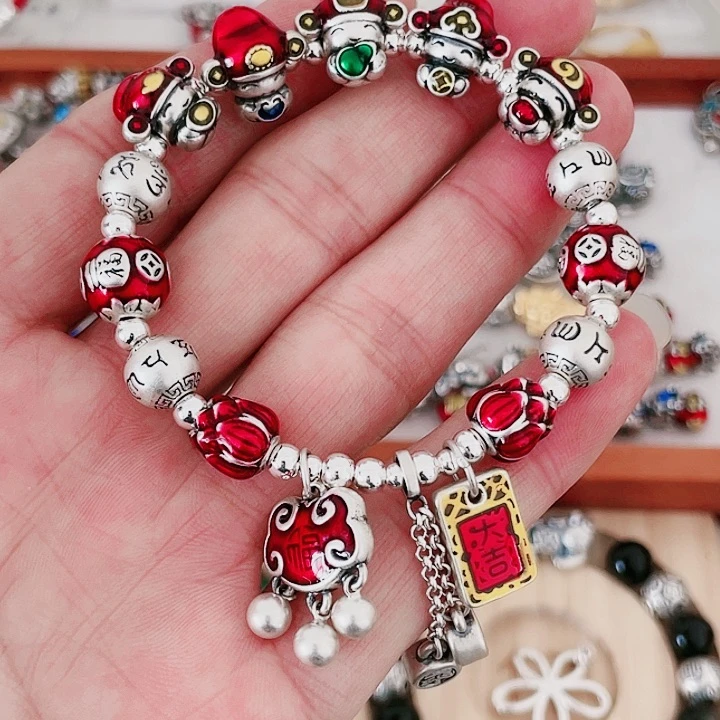 珐琅吊坠足银五路财神