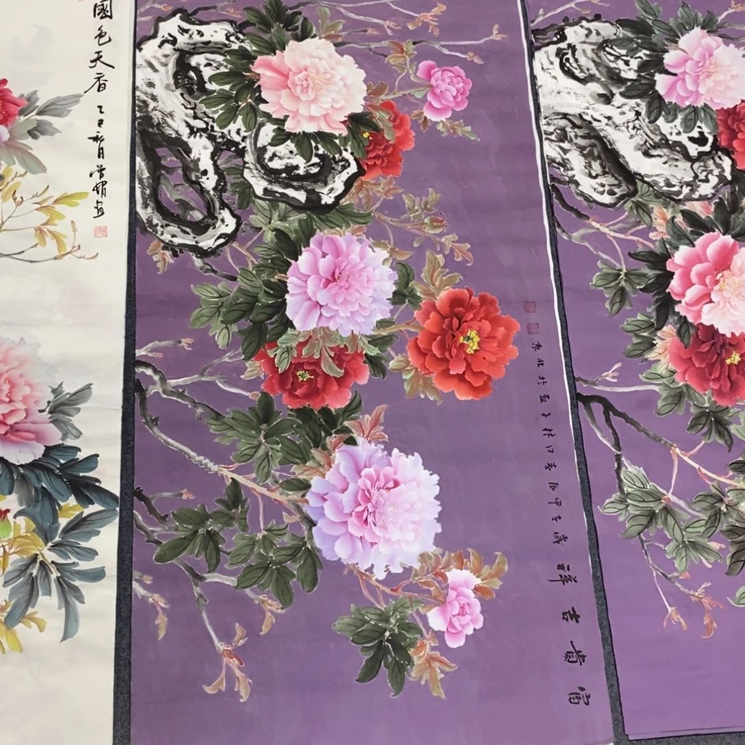国画雨**莲尺寸140✖️70四尺精品手绘小写意牡丹