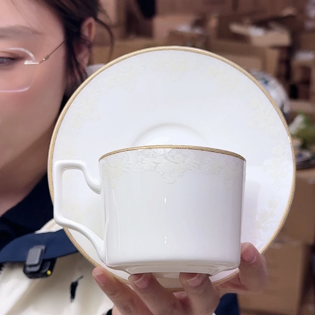 骨瓷高骨骨瓷咖啡杯碟一套250ml外贸骨瓷