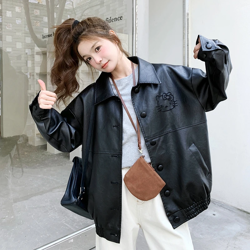 韩版时尚网红刺绣皮衣外套女2025新款秋冬季休闲洋气机车夹克上衣