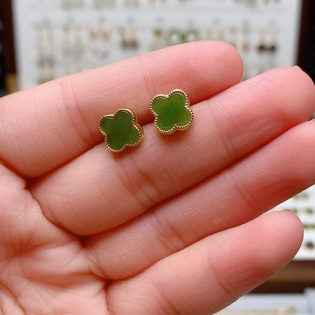 和田玉银S925镶嵌耳饰