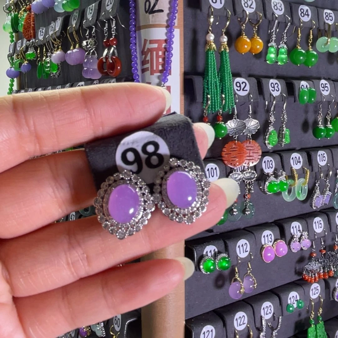 银S925镶嵌翡翠耳饰98