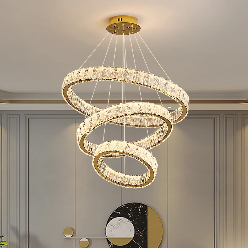 高端大气客厅吊灯现代简约轻奢圆圈环形水晶奢华餐厅复式大厅主灯