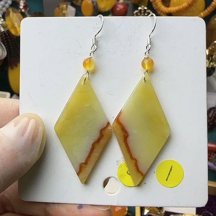 琥珀银S925镶嵌耳饰