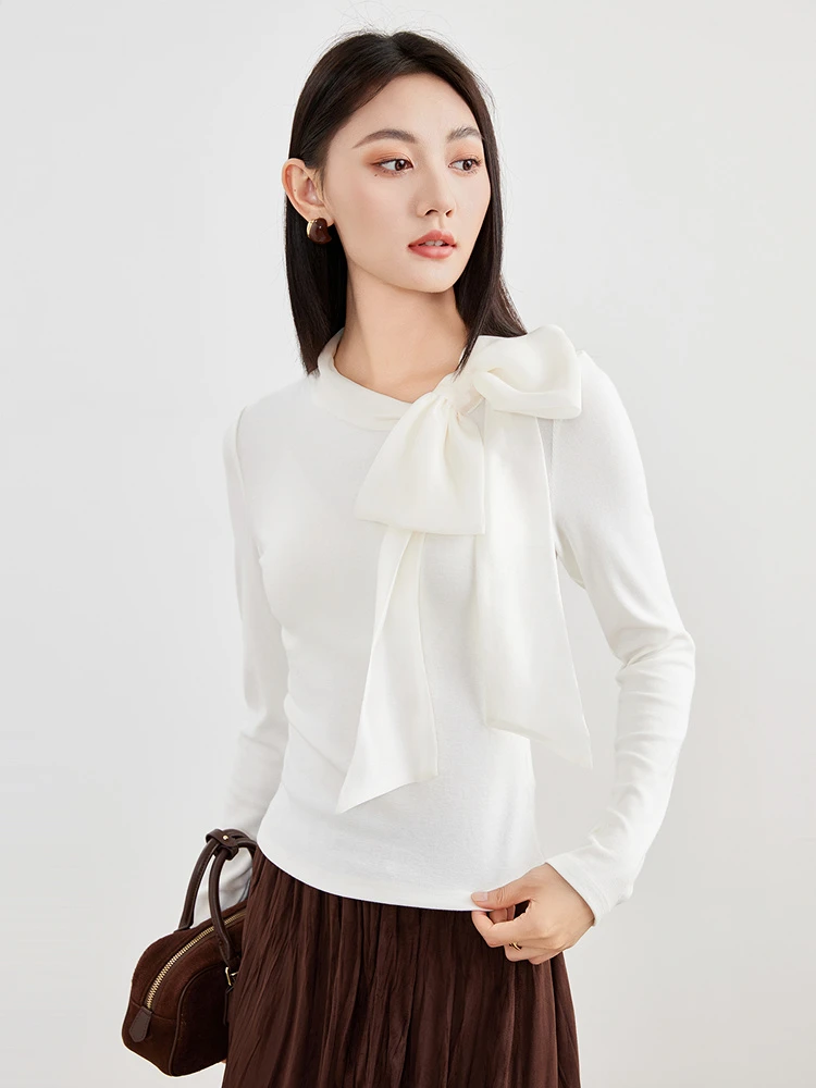 设计师长袖蝴蝶结纯色毛衣针织法式气质秋冬季YA25437Z004