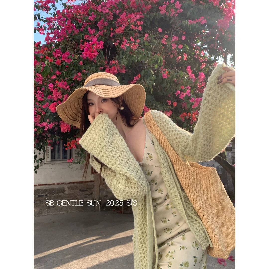 GENTLE SUN】气质优雅百搭款镂空防晒系带针织开衫  25151#  YAN