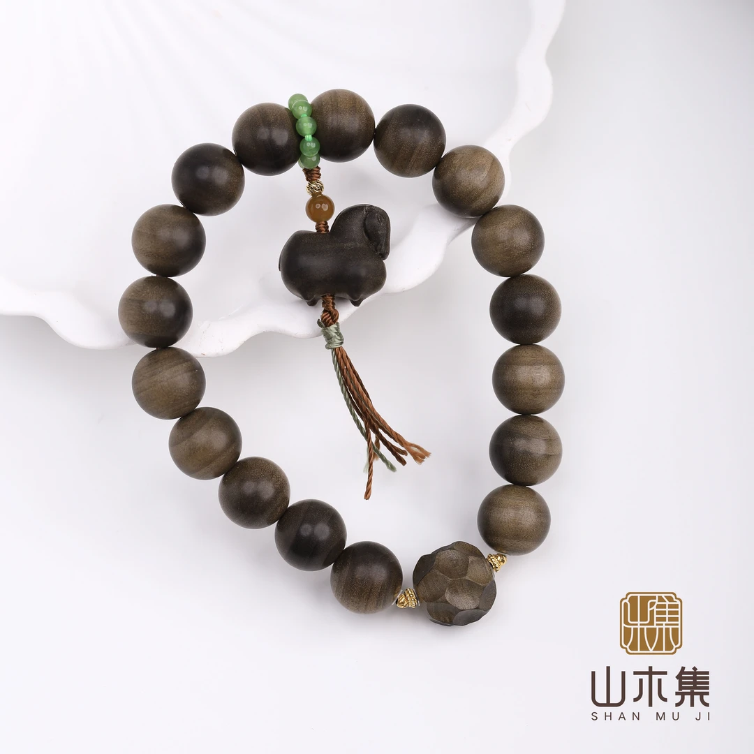 【乐游原】（18K金）印度老山檀1.0阴沉料唐马单圈手串￥【山木集】