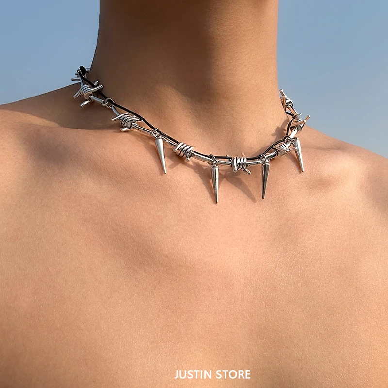 合金项链 荆棘缠绕朋克金属铆钉锁骨链男choker小众嘻哈潮颈链女
