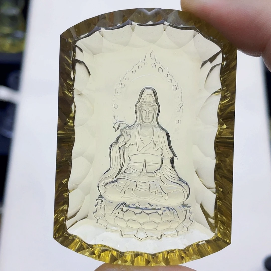 紫***间水晶未镶嵌颈饰黄水晶千禧面观音吊坠