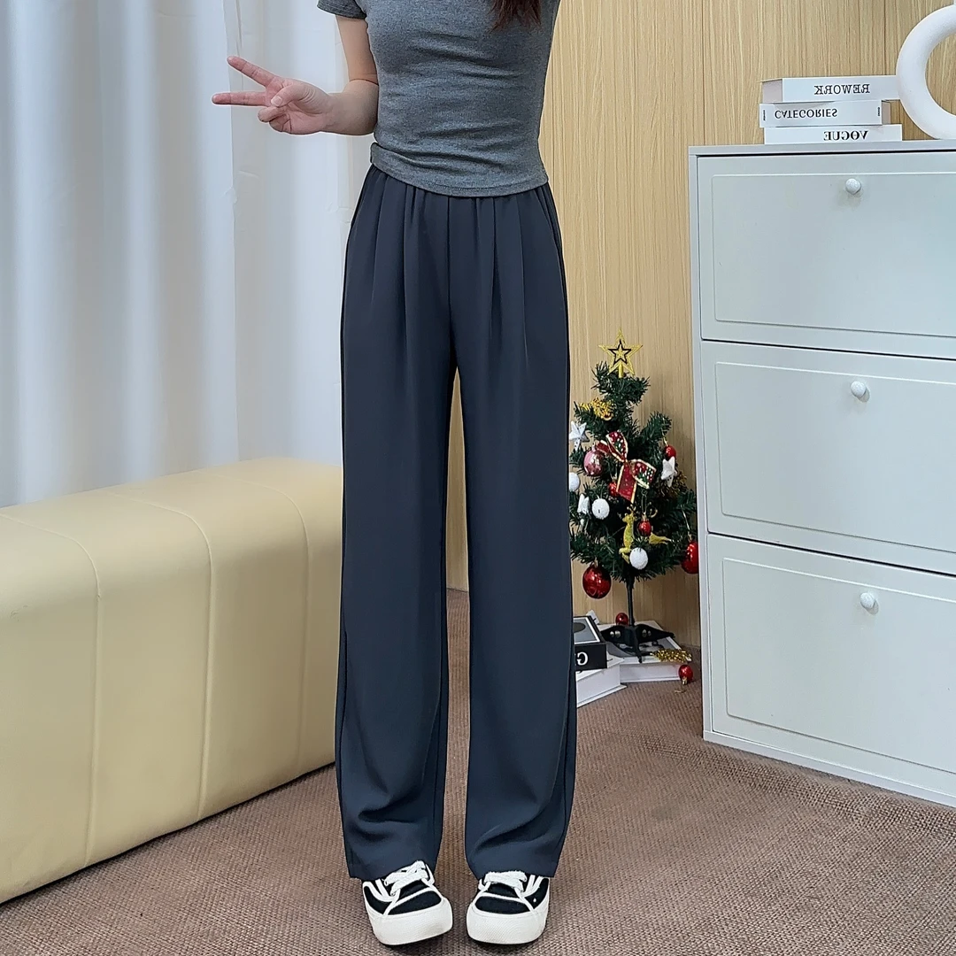 【小个子】夏季冰感免烫女百搭垂感松紧腰直筒显瘦休闲裤子西装裤