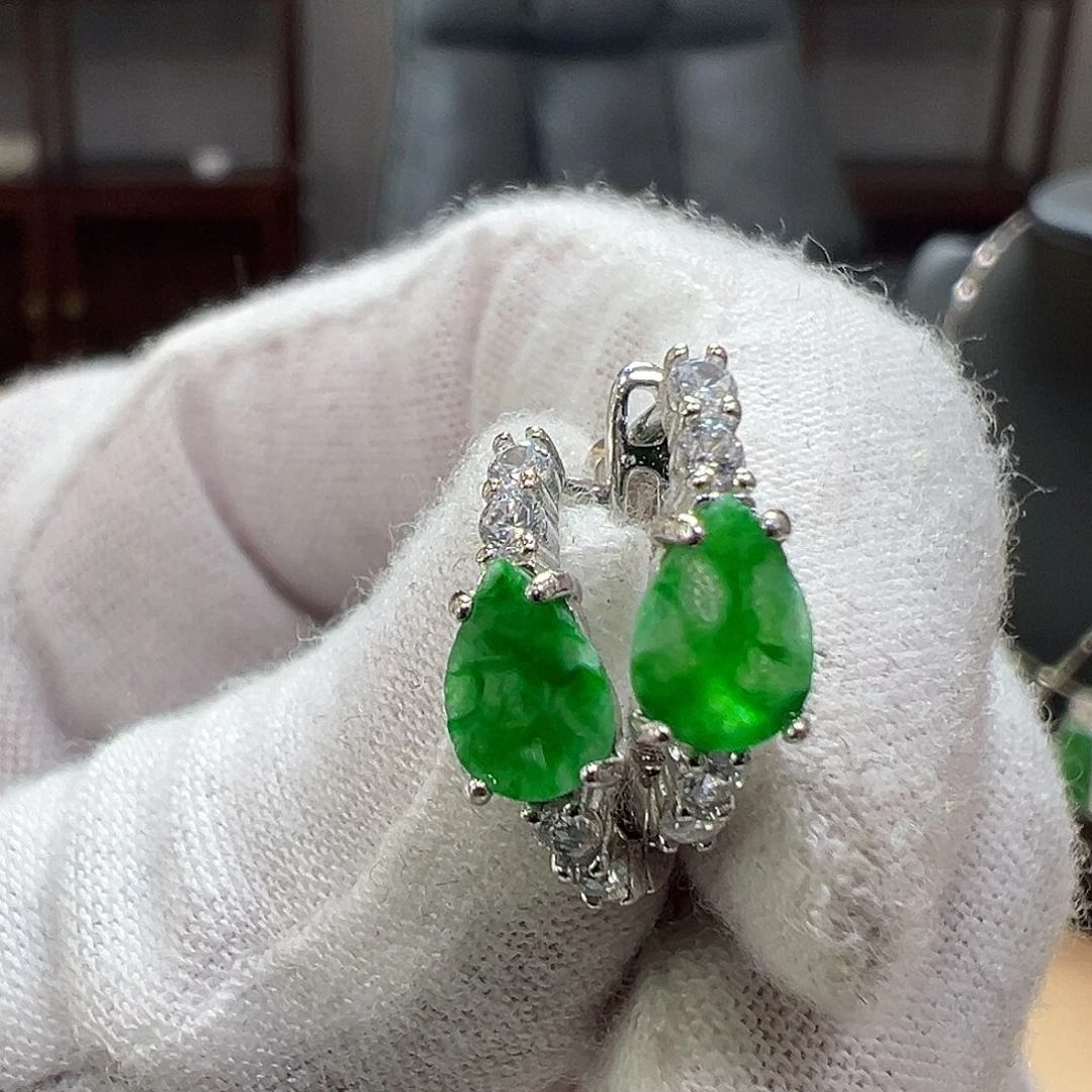 翡翠银S925镶嵌耳饰耳环