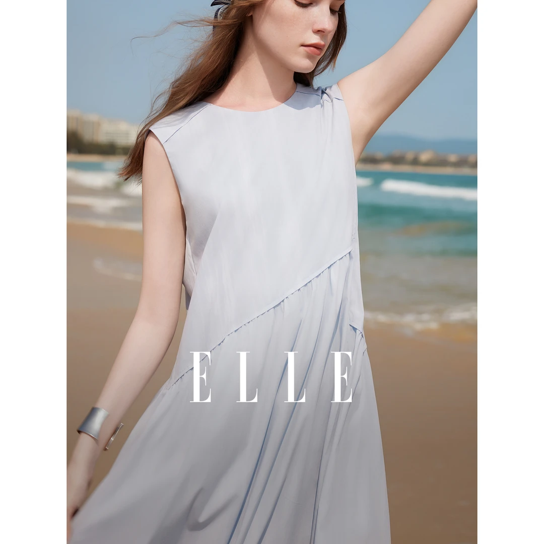 ELLE渐变圆领无袖a字连衣裙女2025夏季EL51386