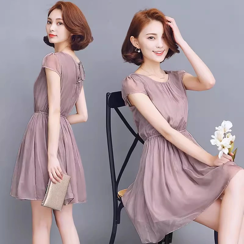 霍文萨列真丝连衣裙桑蚕丝2025新款中长款宽松减龄女装夏