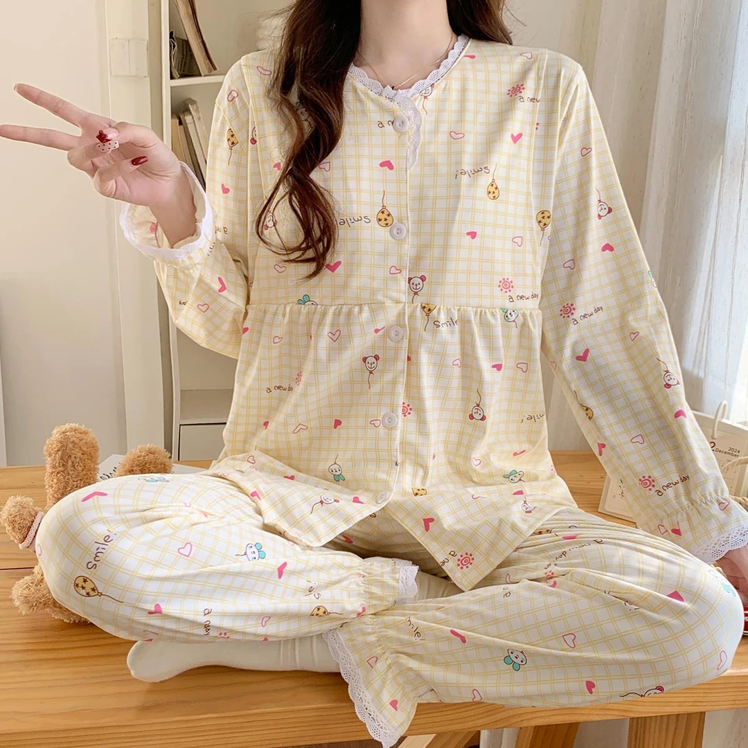 【云感棉-可拆卸胸垫】长袖产后月子服孕妇喂奶产妇吸汗春秋入院4月