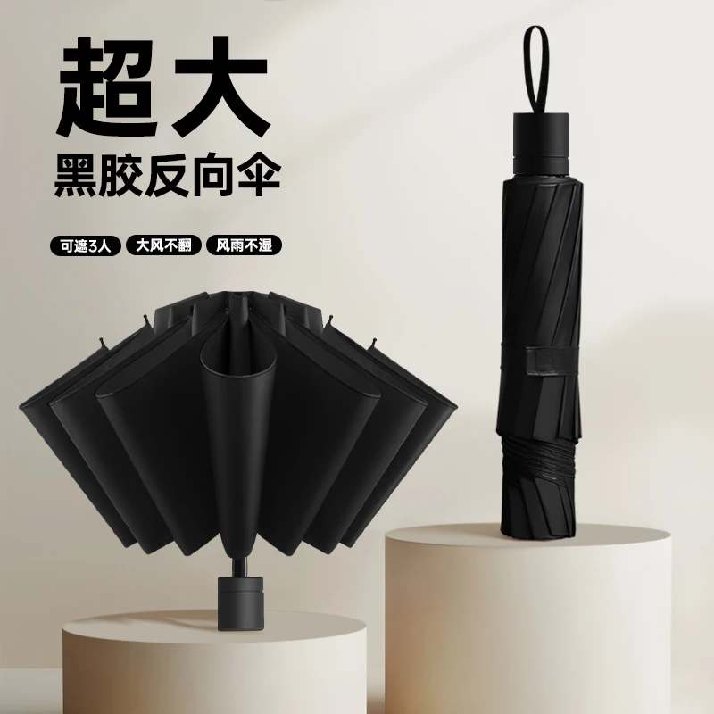 12骨超大号抗风暴结实耐用折叠伞晴雨两用黑胶遮阳结实耐用防晒伞