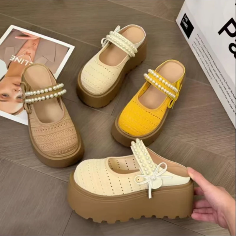 高品质厚底增高7CM勃肯包头半拖女2025夏季新款配裙子玛丽珍单鞋