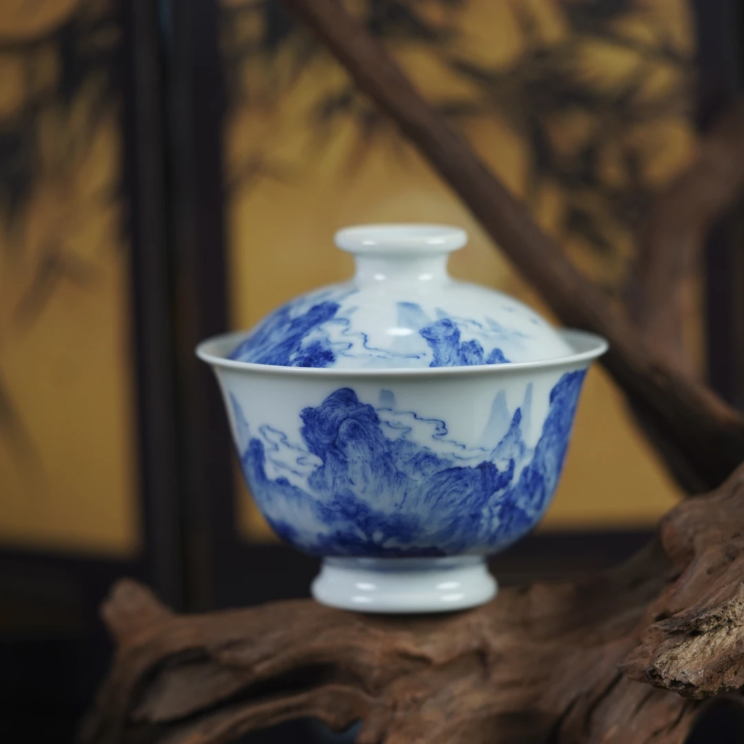 （精选）刘建锋青花山水盖碗景德镇陶瓷高端茶具包邮