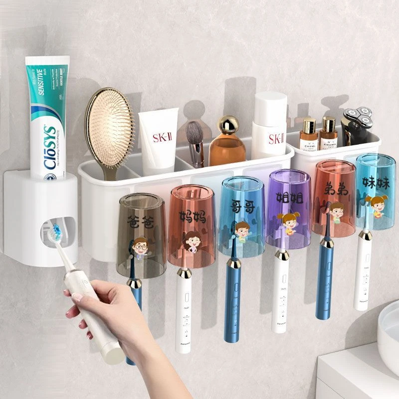 牙刷置物架免打孔卫生间漱口杯牙杯牙刷架子壁挂家庭牙具牙膏挂架