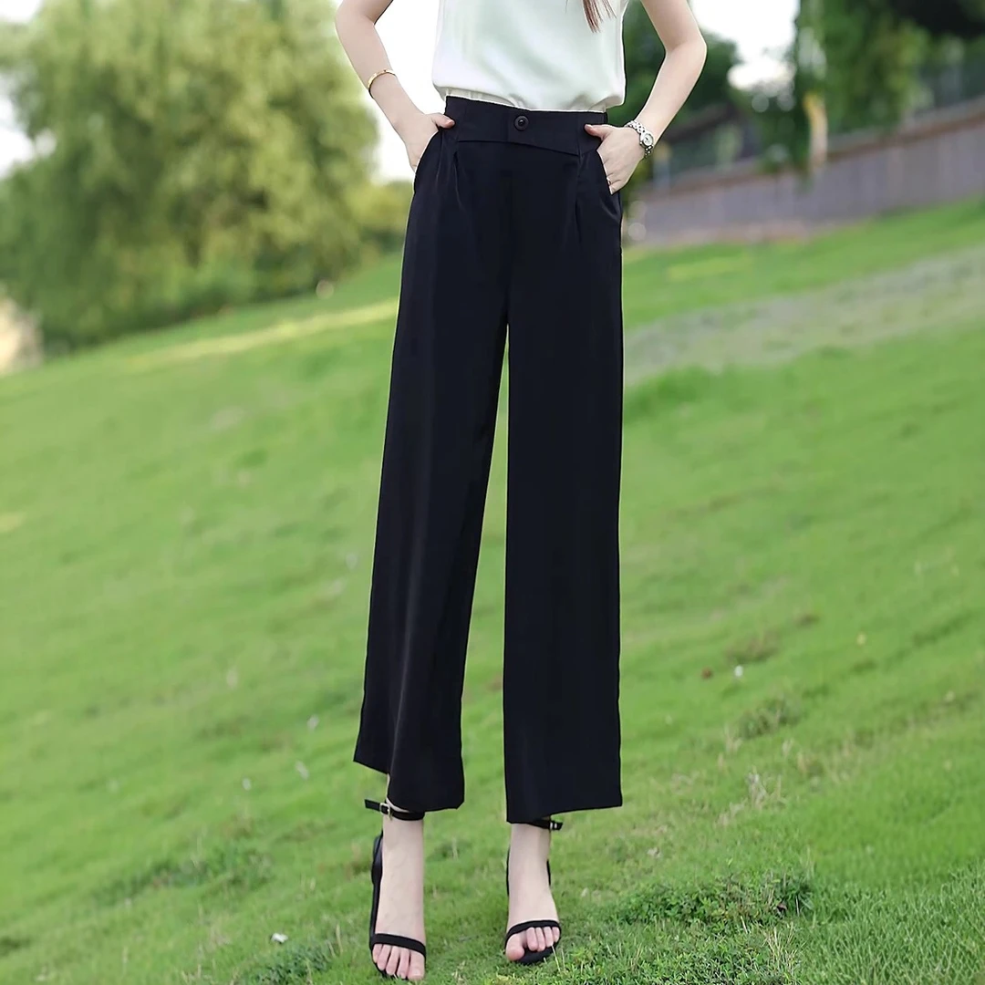 九分2025新款裤子女夏薄款凉凉裤高腰显瘦梨型身材妈妈休闲阔腿裤