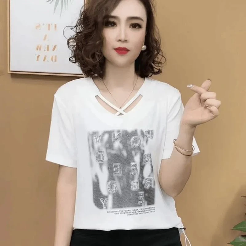 时尚妈妈装夏季新款精梳棉短袖T恤休闲减龄上衣女轻薄透气打底衫