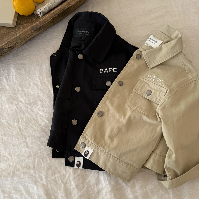 儿童外套2025春季新品男女童日系儿童夹克宝宝棉布翻领外套小童