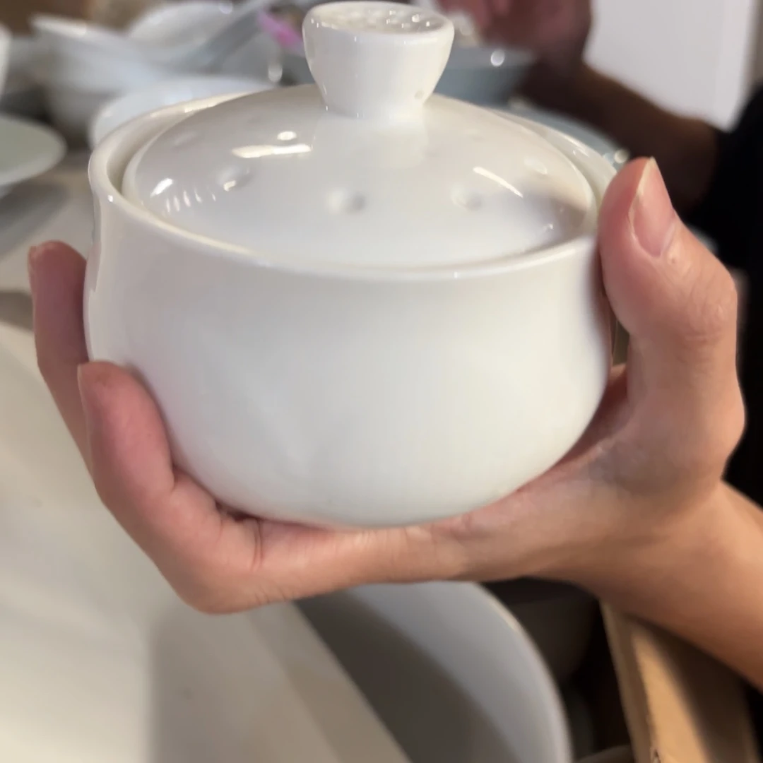 高白瓷莲花炖盅2只微瑕