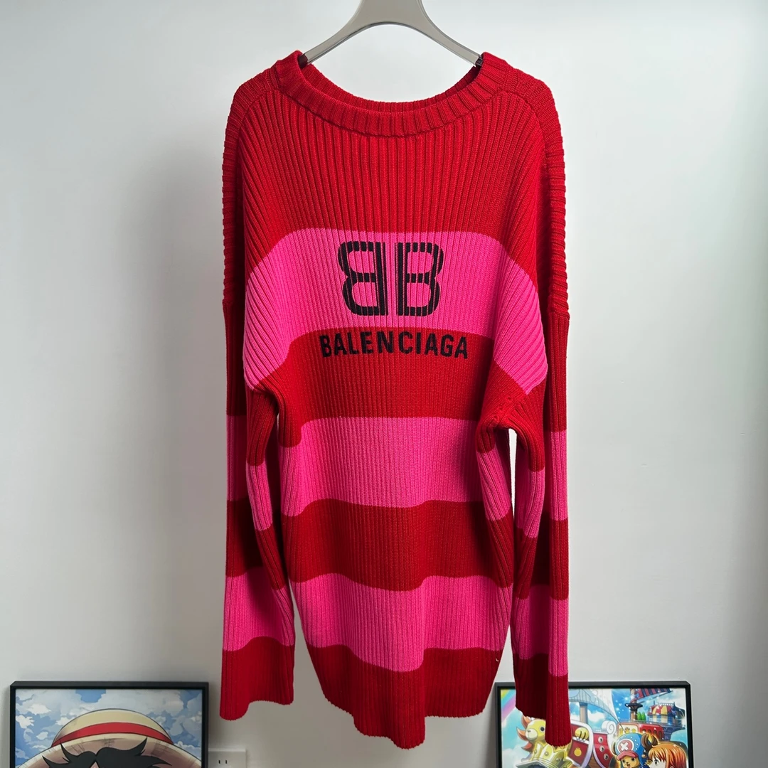 99新 Balenciaga/巴黎世家 拼色棉质宽松毛衣 M码 全新GM002711