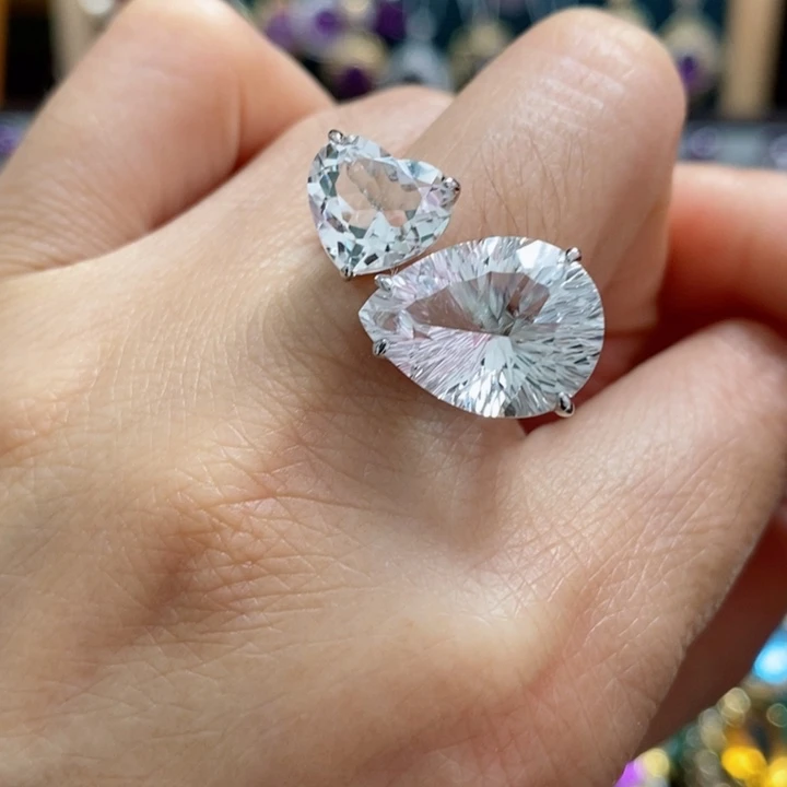 水晶戒指银S925镶嵌天然水晶戒指