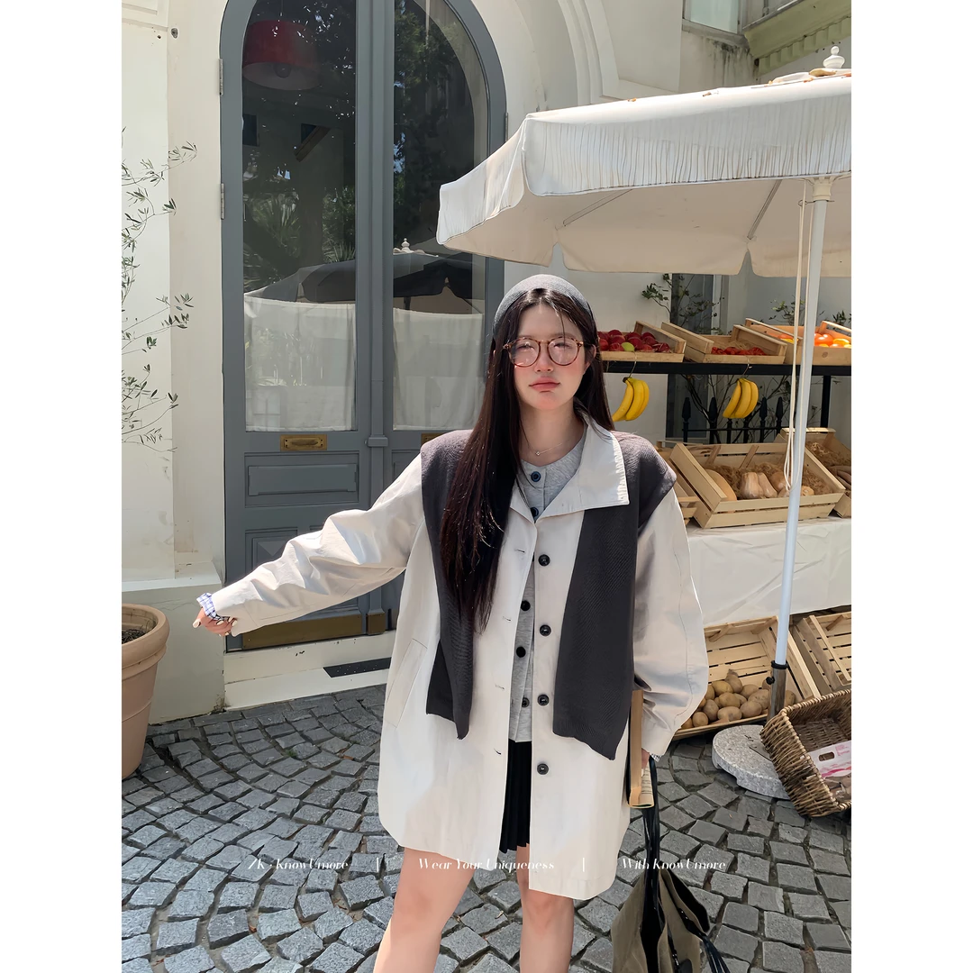 知葵微胖定制【松弛时代】初秋韩版休闲百搭风衣短外套12253D0130
