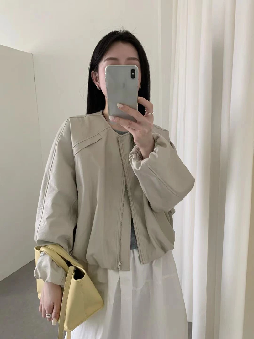 灰灰呀！88806 曼城旧事 韩系复古设计感圆领百搭皮衣外套