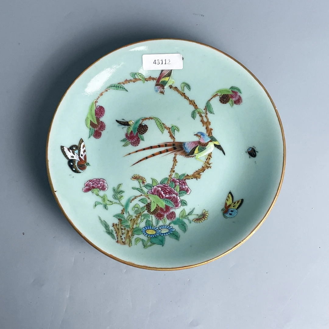 清道光 青釉粉彩蝶恋花鸟盘-M25FL00A889