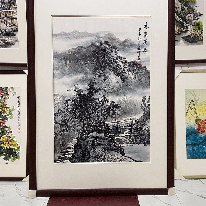 国画手绘作品带框发货