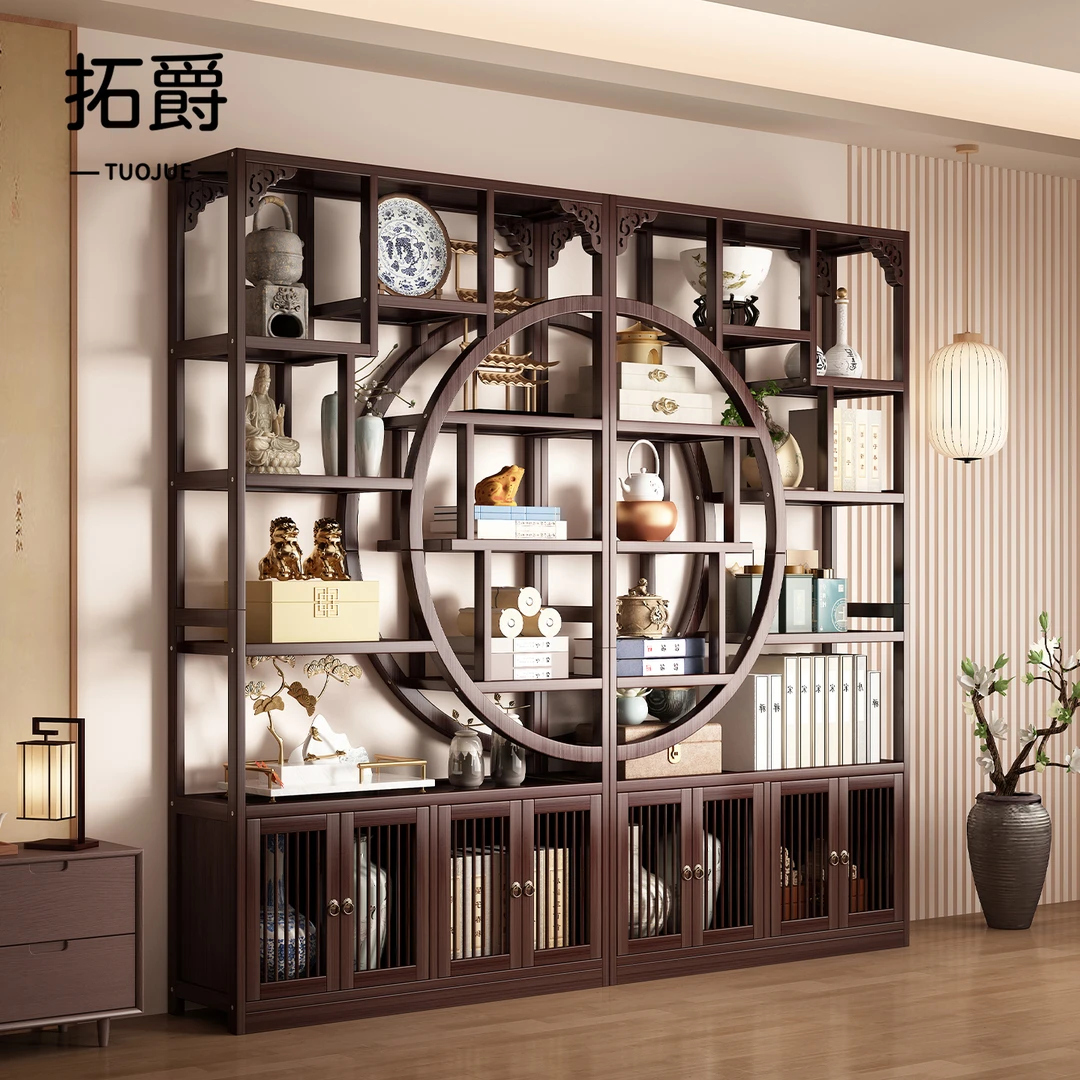 茶室圆形博古架新中式茶叶架子展示架非实木多宝阁靠墙茶具摆放架