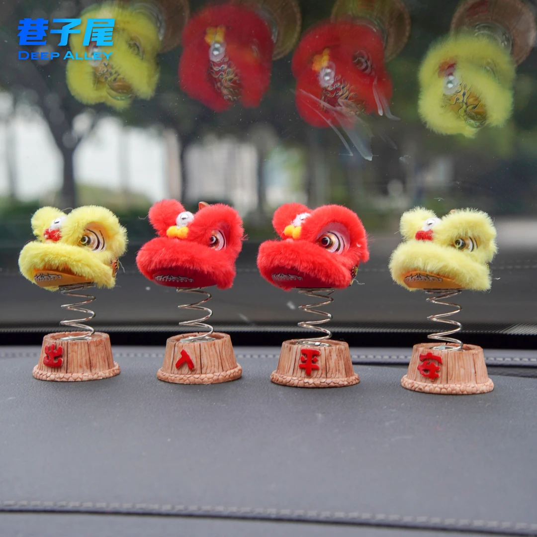 宝藏文创雄狮少年汽车醒狮摆件弹簧摇头中控装饰国潮装饰品爆款