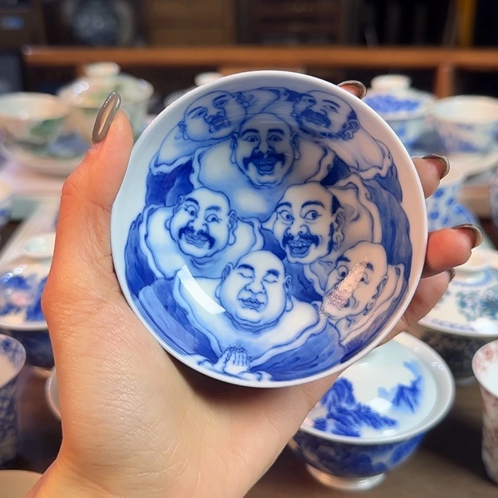 名窑口 罗汉霁蓝普洱杯放漏