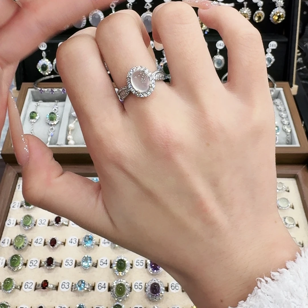 蛇纹石玉银S925镶嵌戒指