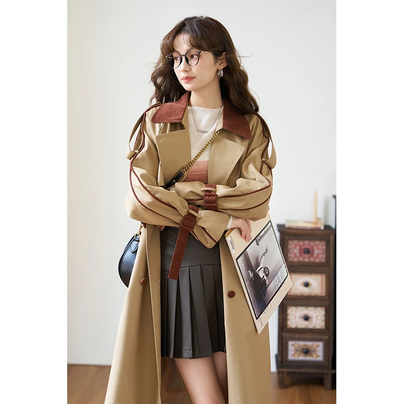 【年末大促】谜秀敦煌飞天系列拼接时尚休闲风衣外套大衣气质小个子