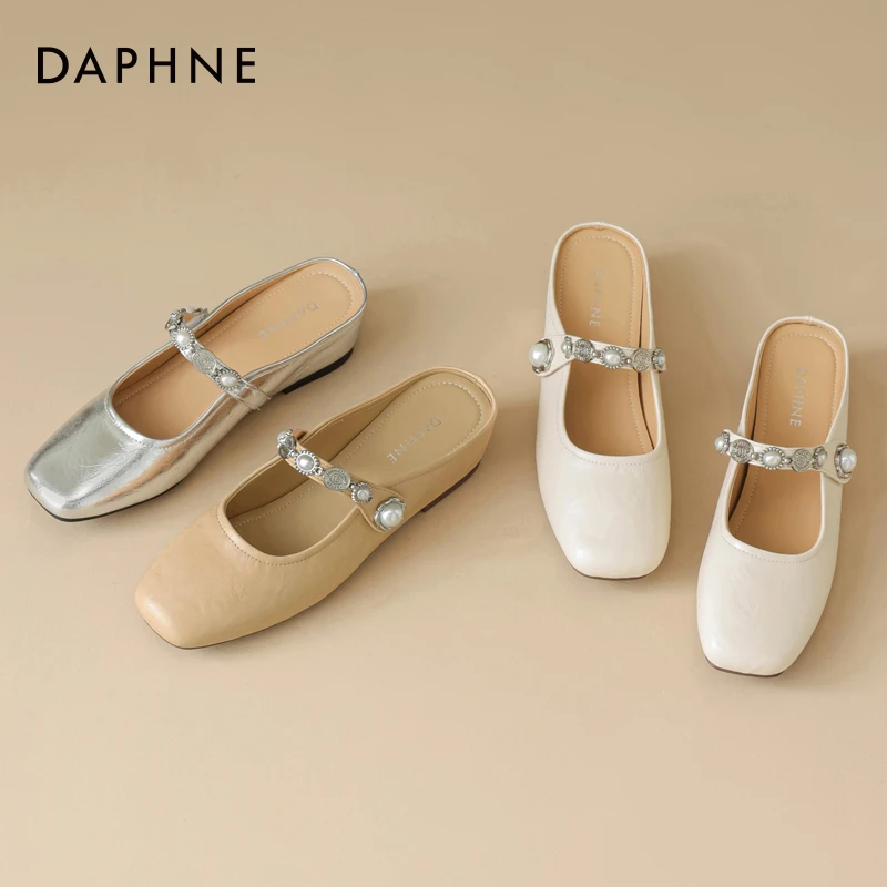 达芙妮包头内增高拖鞋外穿2025夏季新款气质单鞋水钻穆勒凉拖鞋女