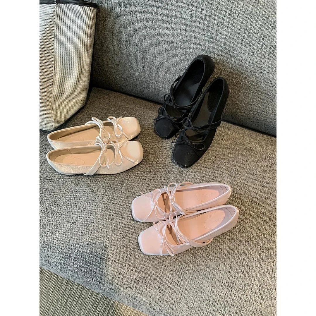 2025年绝美减龄蝴蝶结方头百搭浅口玛丽珍单鞋女春夏