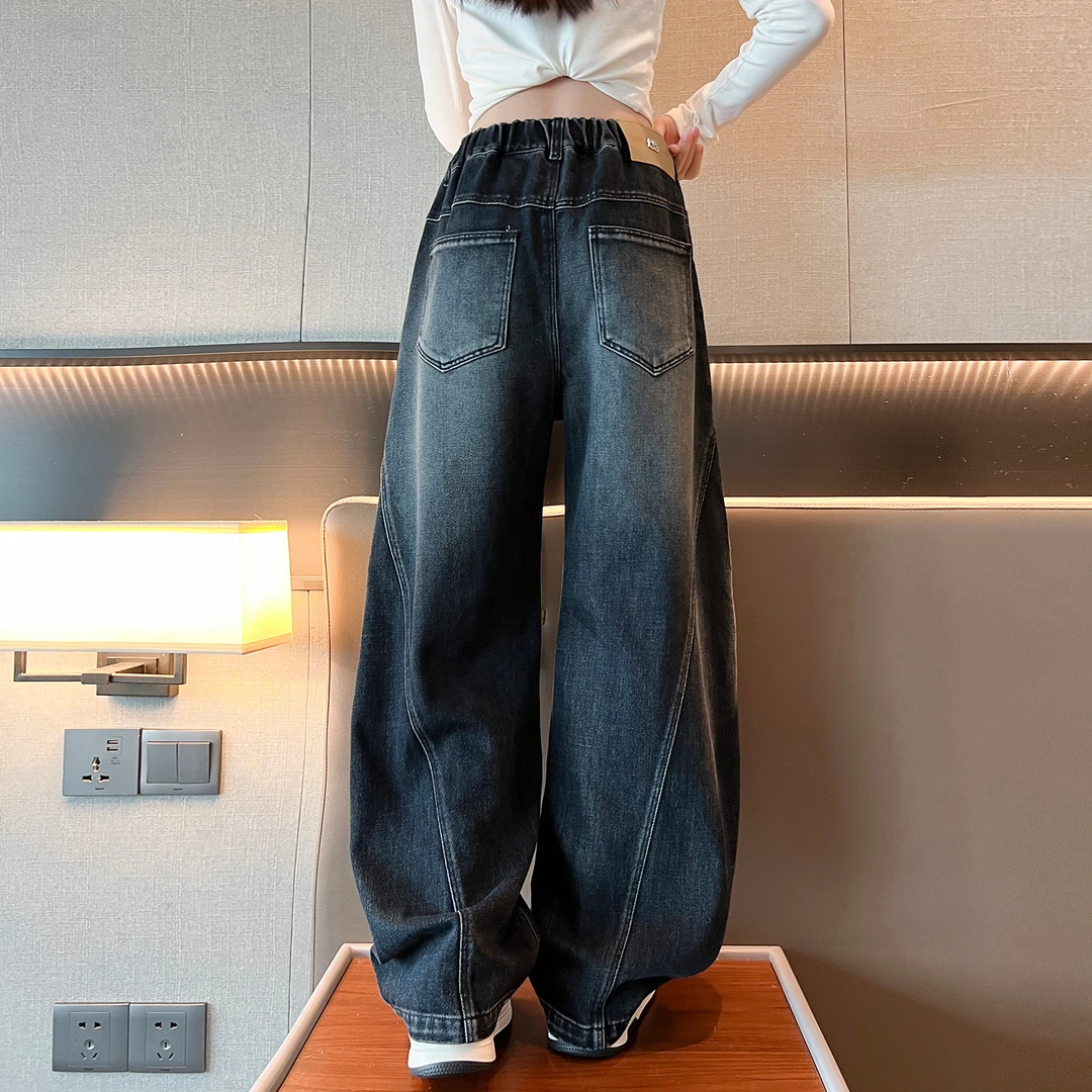 儿童秋装2025年新款大女童装宽松裤子春秋款水洗牛仔裤秋季直筒裤