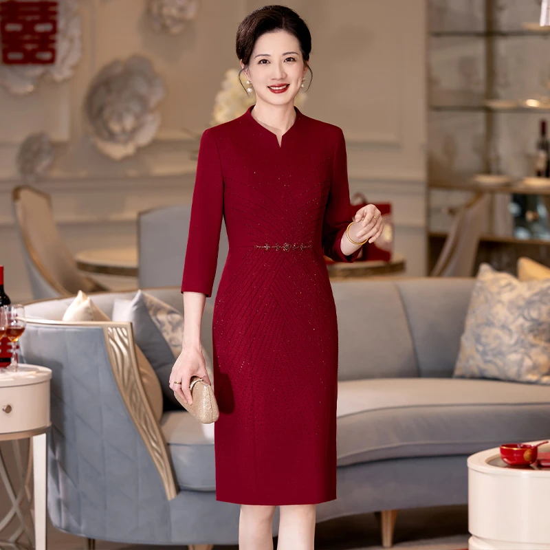 高贵妈妈结婚裙子婚礼喜服2025新款气质年轻喜婆婆婚宴装显瘦礼服