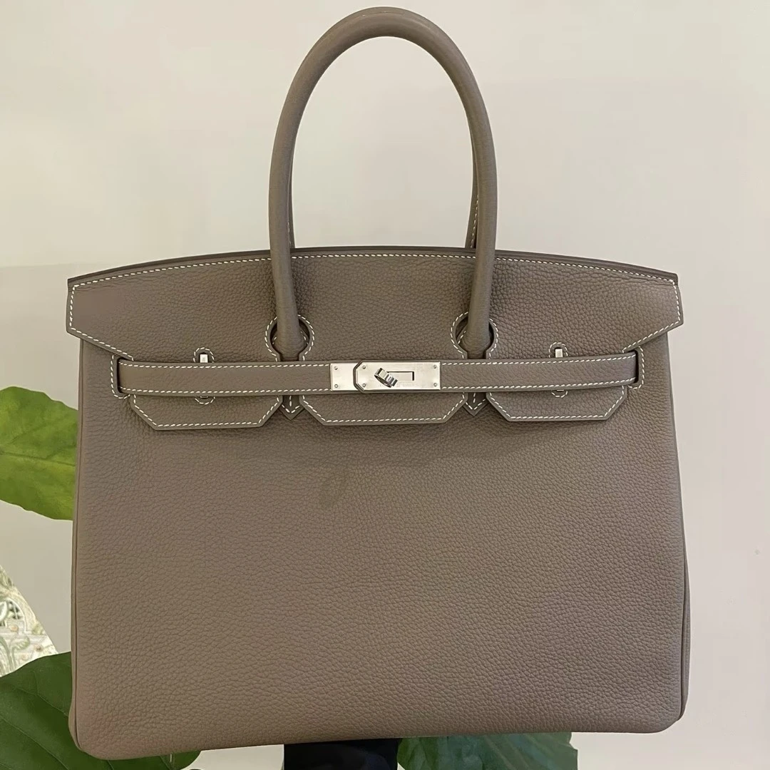 99新 Hermes/爱马仕 birkin35大象灰银扣togo皮T单肩包
