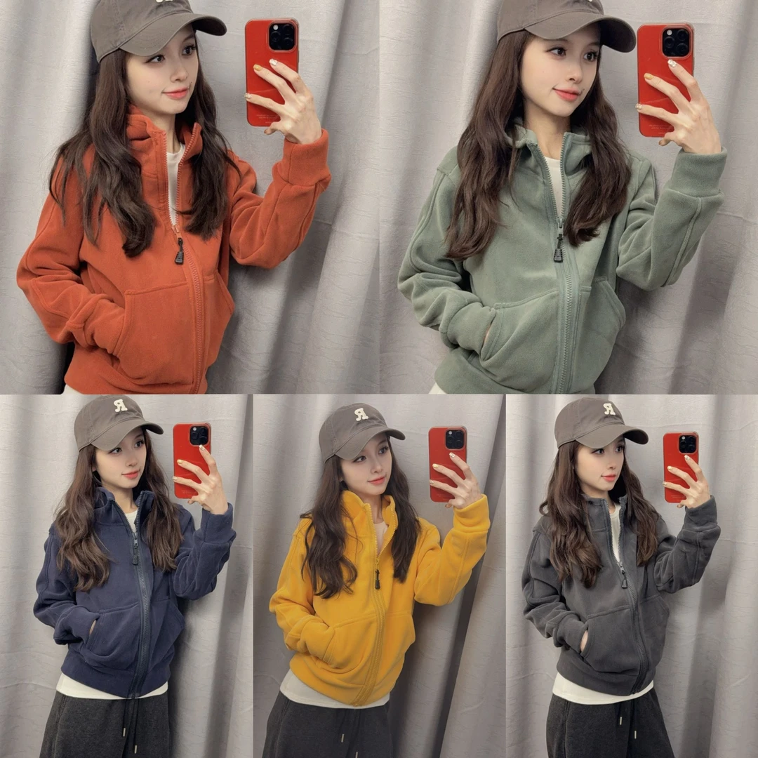 （现货+运险）加绒加厚双面奥粒绒连帽外套女百搭休闲设计开衫上衣