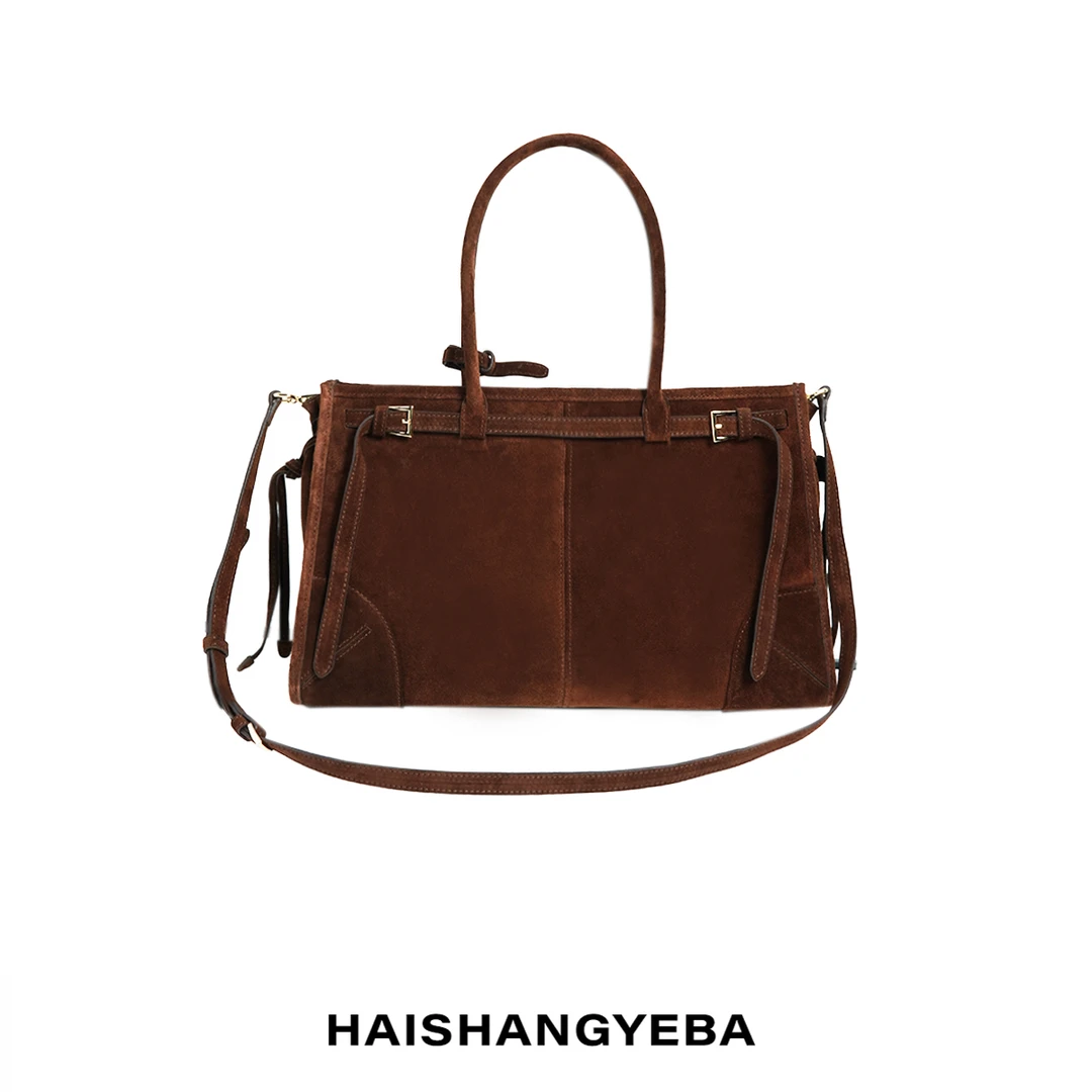 【海上叶爸】新款2024春秋百搭高丝光麂皮手提斜挎单肩包