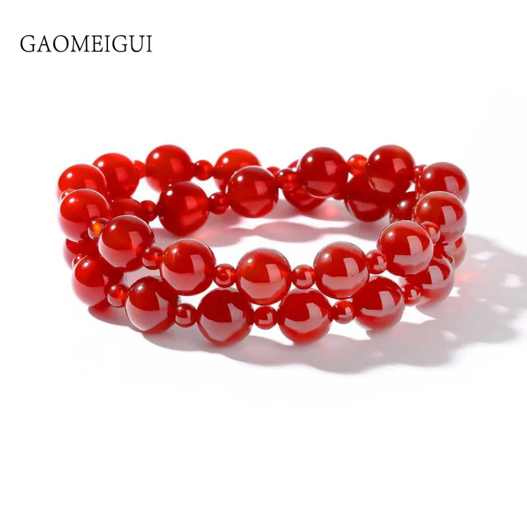 合金合成锆石手链 GAOMEIGUI 高定高奢许妍同款红玛瑙双圈手串