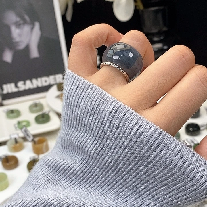 和田玉（糖玉）未镶嵌戒指Z59青花点墨墩墩18.2