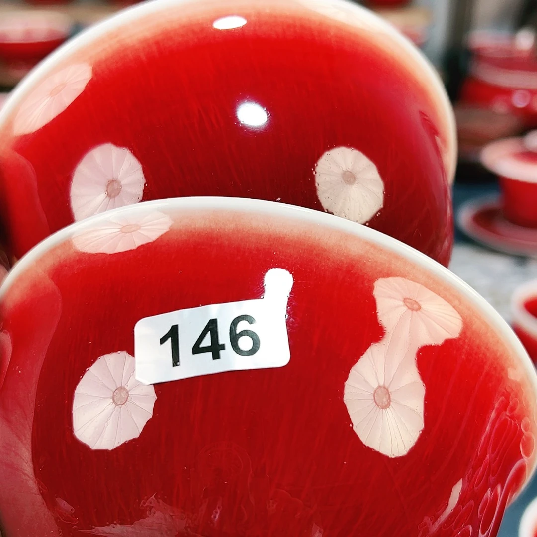 清*景德镇陶瓷原矿郎红茶具微瑕