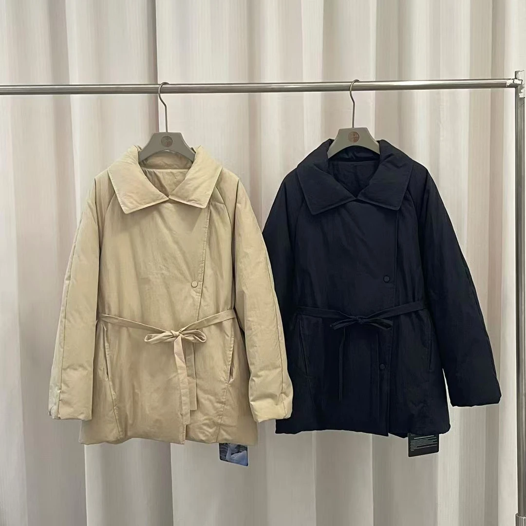 新款韩版简约纯色百搭时尚系带羽绒服25PD004
