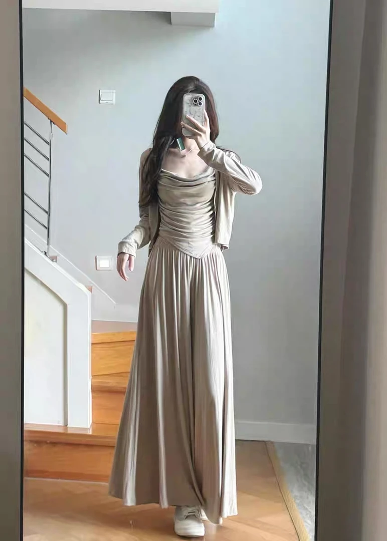 套装吊带显瘦气质针织时尚收腰长袖高腰休闲法式长款修身